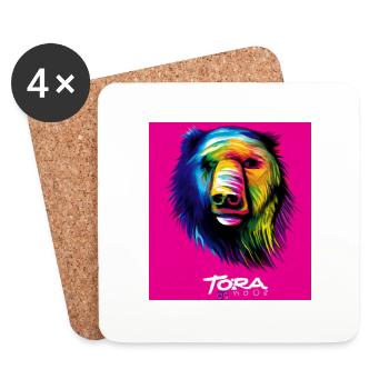 The pink Bär - Tier Porträt Pop Art Style - v1 - Untersetzer (4er-Set) - Weiß - Vorne
