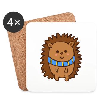 Hedgehog blue-yellow Ukrainian winter scarf Autumn time - Coasters (set of 4) - white - Front