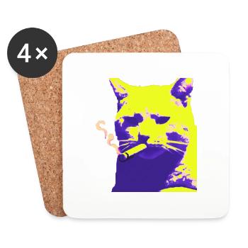 Cat smoking - Coasters (set of 4) - white - Front