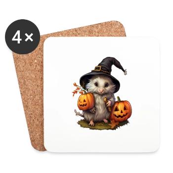 Monstre mignon d’Halloween - Dessous de verre (lot de 4) - blanc - Devant