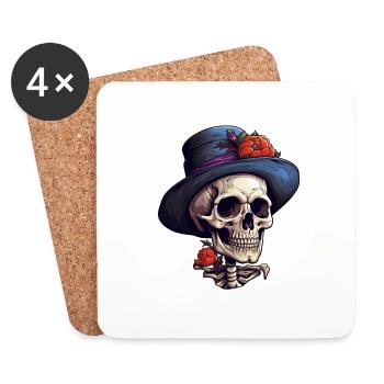 Halloween Skull with Top Hat - Coasters (set of 4) - white - Front