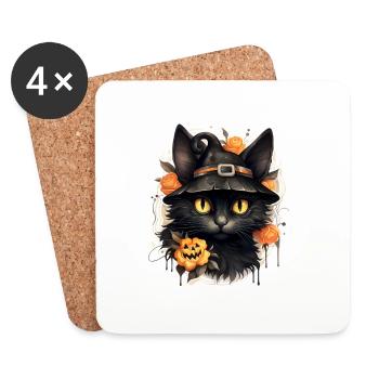 Halloween Black Cat - Coasters (set of 4) - white - Front