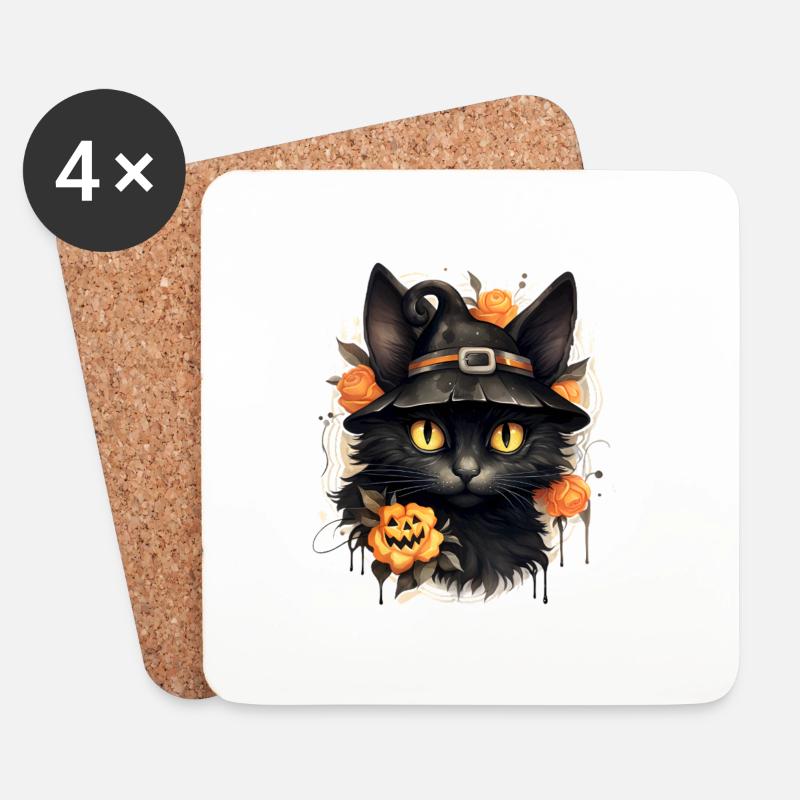 Halloween schwarze Katze - Untersetzer (4er-Set) - Weiß