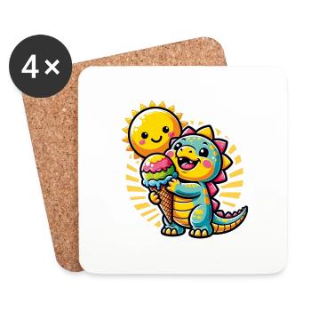 Kleiner süßer Dino mit großer bunter Eistüte - Coasters (set of 4) - white - Front