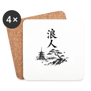 Ronin in Tintenstil – Japanische Landschaft - Untersetzer (4er-Set) - Weiß - Vorne
