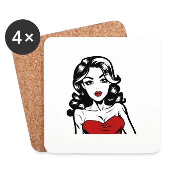belle femme en rouge - Dessous de verre (lot de 4) - blanc - Devant