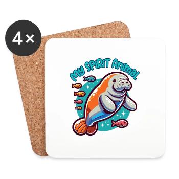 Manatee with lots of colorful fish - Coasters (set of 4) - white - Front