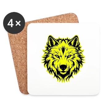 Icône de portrait de tête de loup - Dessous de verre (lot de 4) - blanc - Devant