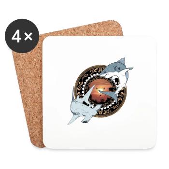 Hammerhead Great White Shark Hawaiian - Coasters (set of 4) - white - Front