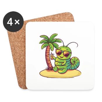 Worm Summer Beach Vacation - Coasters (set of 4) - white - Front