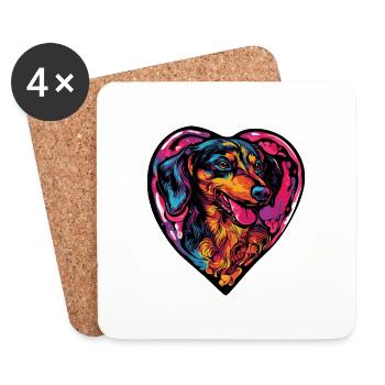 Dackel DachsHund Herz Liebe - Untersetzer (4er-Set) - Weiß - Vorne