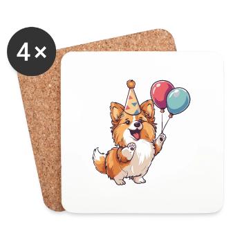 Border Collie Chiens Anniversaire Bébé - Dessous de verre (lot de 4) - blanc - Devant