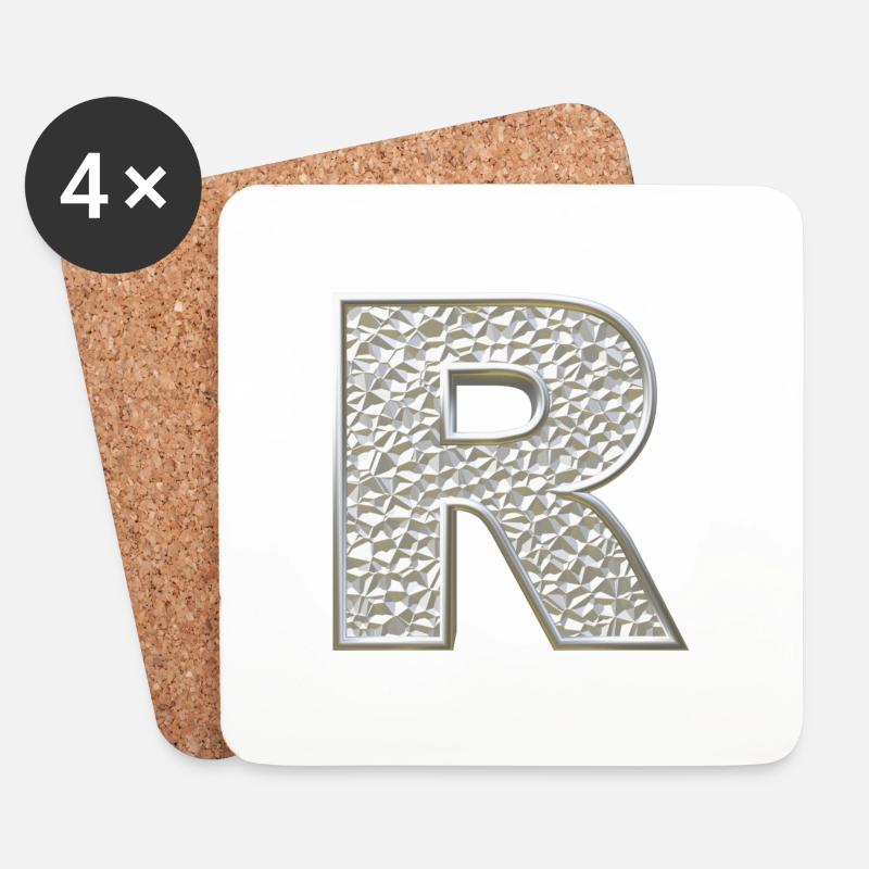 R, letter, letter R, initial, initial R, monogram, - Coasters (set of 4) - white