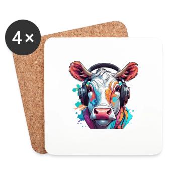 Headphones / Audio / Music / Animal / Cow / Cool - Coasters (set of 4) - white - Front