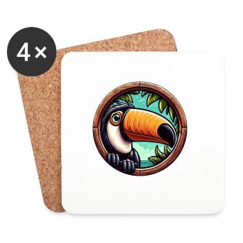 Toucan de dessin animé regardant à travers la fenêtre ronde - Dessous de verre (lot de 4) - blanc - Devant