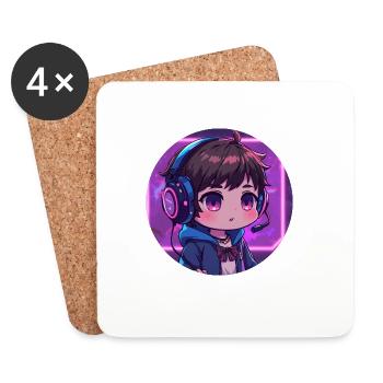 Neon Gaming Chibi mit Kopfhörern - Untersetzer (4er-Set) - Weiß - Vorne