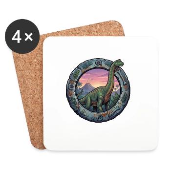 Brachiosaurus dans l’anneau volcanique - Dessous de verre (lot de 4) - blanc - Devant