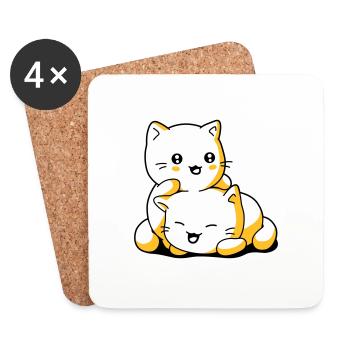 Chatons kawaii chat - Dessous de verre (lot de 4) - blanc - Devant