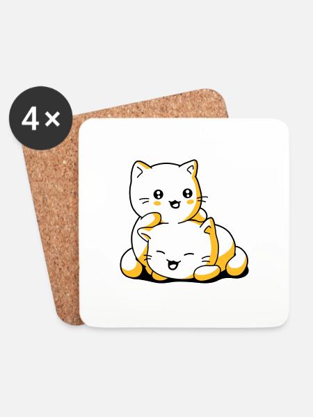 Cat Kittens kawaii - Coasters (set of 4) - white