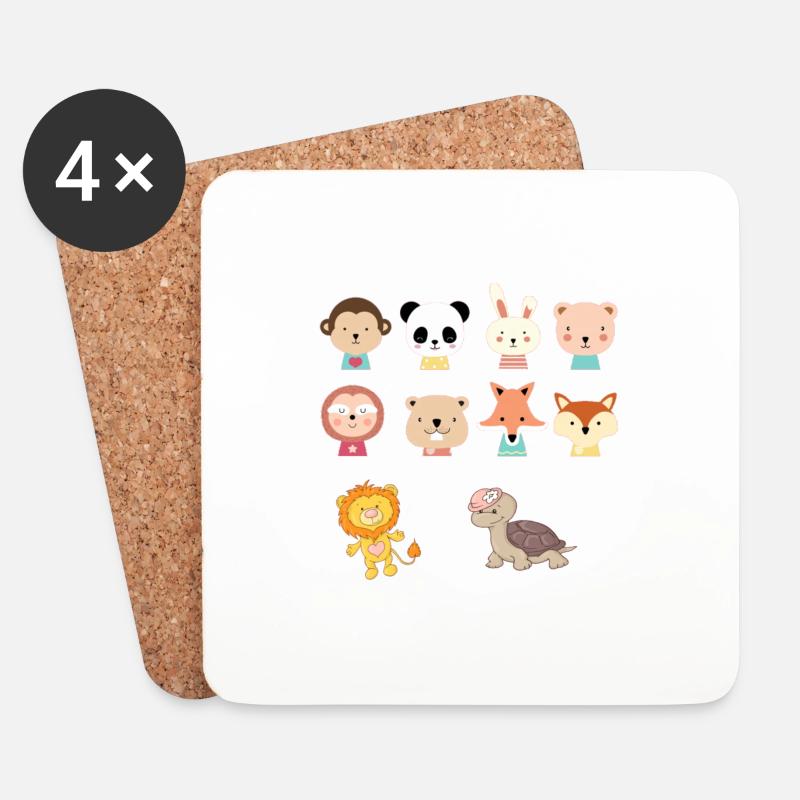 Tiere - Untersetzer (4er-Set) - Weiß
