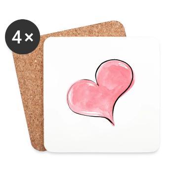 Heart Watercolor Pink - Coasters (set of 4) - white - Front