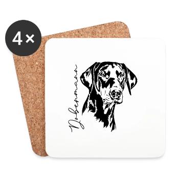 Doberman Chien Portrait Chiens Chien Sports Wilsigns - Dessous de verre (lot de 4) - blanc - Devant