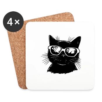 Chat avec lunettes - Dessous de verre (lot de 4) - blanc - Devant