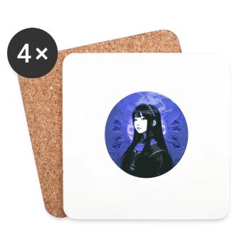 asian,blue,circle,manga,anime,portrait - Coasters (set of 4) - white - Front