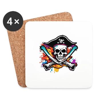 Pirate / Ahoy / Anchor / Captain / Skull / Rum - Coasters (set of 4) - white - Front