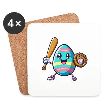 oeuf de baseball de Pâques, festival de printemps du joueur de baseball - Dessous de verre (lot de 4) - blanc - Devant