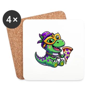 Mardi Gras T-Rex, Dinosaure Carnaval, Coloré - Dessous de verre (lot de 4) - blanc - Devant