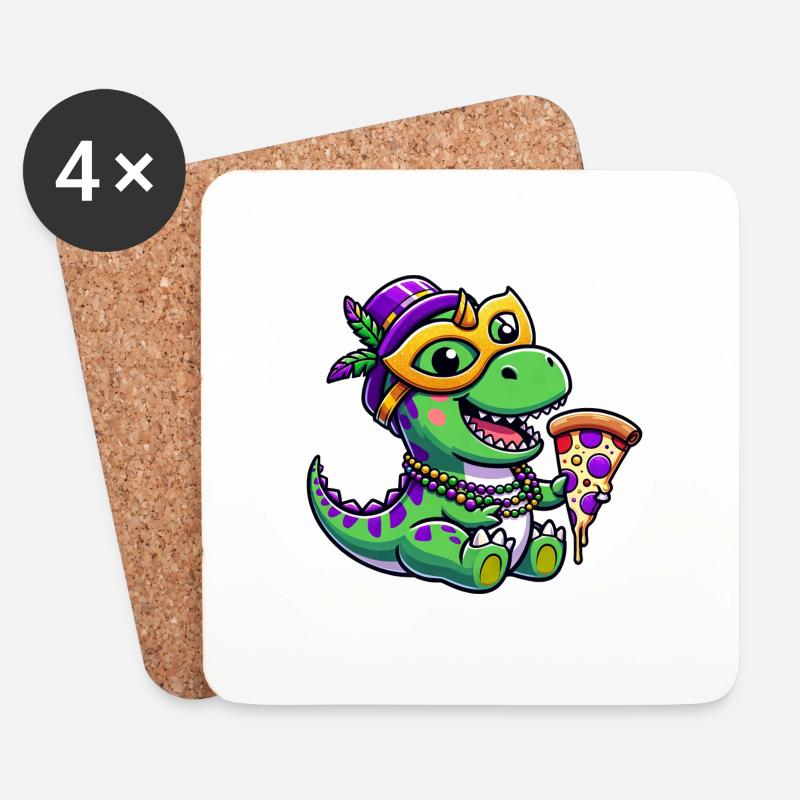 Mardi Gras T-Rex, Dinosaurier Karneval, Bunte - Untersetzer (4er-Set) - Weiß