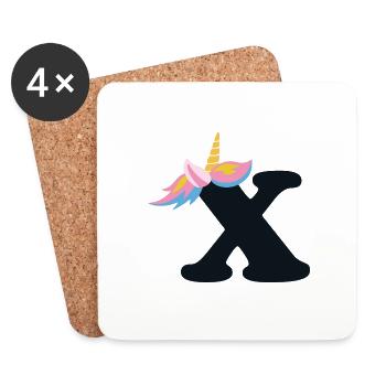 Unicorn Letter Rainbow Style "X" | be unique - Coasters (set of 4) - white - Front