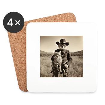 Katze / Tier / Foto / Sepia / Retro / Western - Untersetzer (4er-Set) - Weiß - Vorne