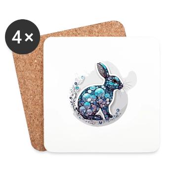 Animal dans la bulle de savon / enfantin / mignon / lapin - Dessous de verre (lot de 4) - blanc - Devant