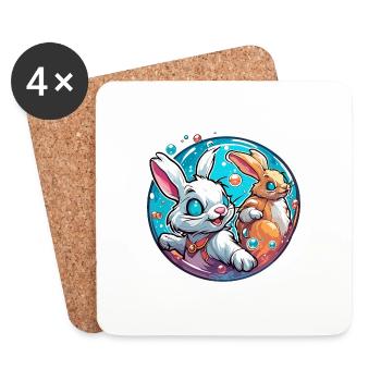 Animal dans la bulle de savon / enfantin / mignon / lapin - Dessous de verre (lot de 4) - blanc - Devant