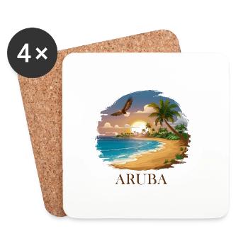 Traumstrand Sonnenuntergang Aruba - Untersetzer (4er-Set) - Weiß - Vorne