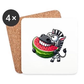 Whimsical Zebra Watermelon Cheerful Teeth Show - Coasters (set of 4) - white - Front