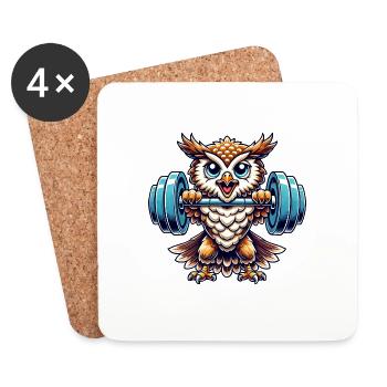 hibou poids haltérophilie fort hibou forme physique - Dessous de verre (lot de 4) - blanc - Devant