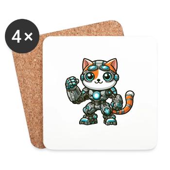 Cool dessin animé chat chat robot cyborg mecha - Dessous de verre (lot de 4) - blanc - Devant