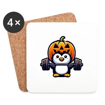 Pingouin d’Halloween avec haltère Citrouille d’haltérophilie - Dessous de verre (lot de 4) - blanc - Devant