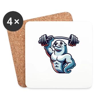 Seal with Dumbbell Fitness Gym Training - Coasters (set of 4) - white - Front