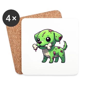 Mignon Halloween chien zombie beagle avec os - Dessous de verre (lot de 4) - blanc - Devant
