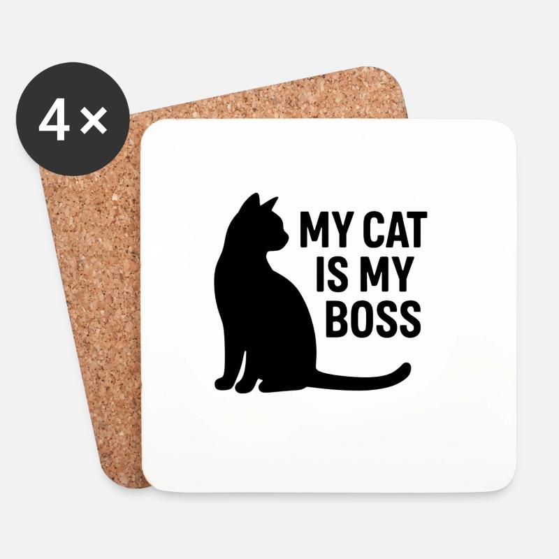 Le chat est le patron - Dessous de verre (lot de 4) - blanc