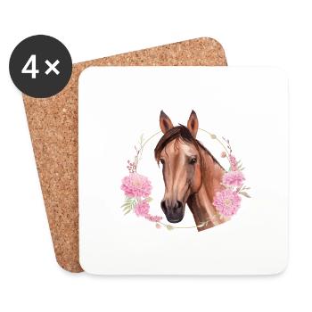 Great horse shirt girls children flowers horse - Coasters (set of 4) - white - Front