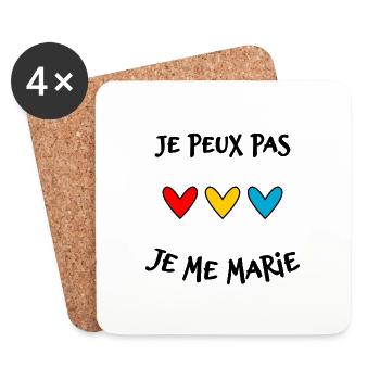 JE PEUX PAS. JE ME MARIE. JUST MARRIED - Dessous de verre (lot de 4) - blanc - Devant