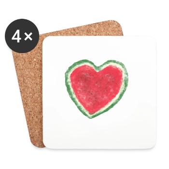 Melone, Wassermelone, Aquarell, Herz - Untersetzer (4er-Set) - Weiß - Vorne