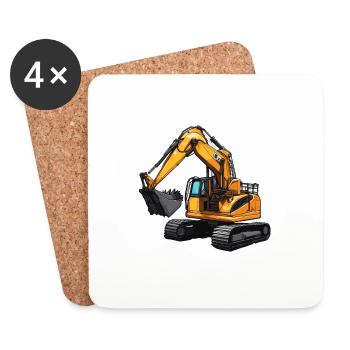 Bagger / Baustelle / Maschine /graben / Schaufel - Untersetzer (4er-Set) - Weiß - Vorne