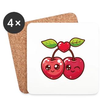 Cherries Couple Love Heart Valentine's Day - Coasters (set of 4) - white - Front