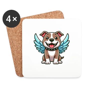 Cute Pitbull Angel Cartoon with Wings - Coasters (set of 4) - white - Front